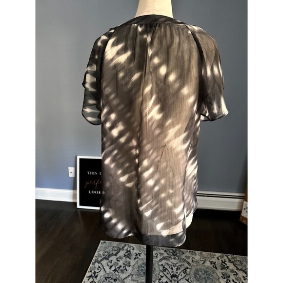 Express black and white print sequin trim v neckline sheer top SMALL - Picture 2 of 4